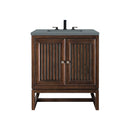 James Martin Athens 30" Single Vanity Cabinet Mid Century Acacia with 3 cm Cala Blue Top E645-V30-MCA-3CBL