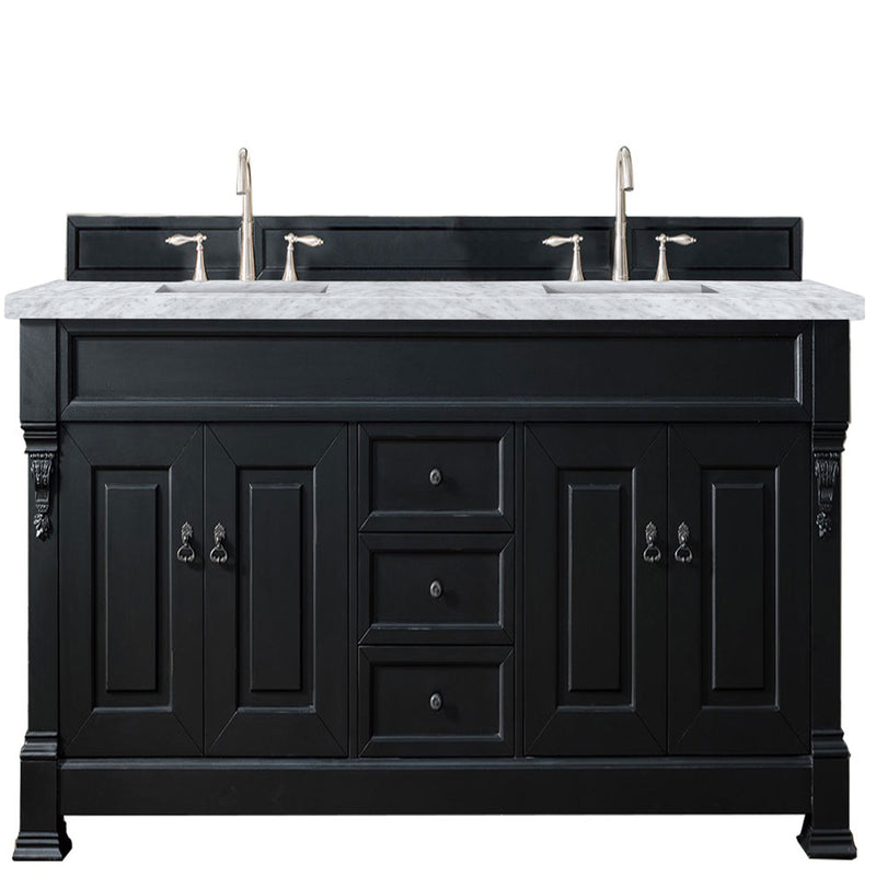 James Martin Brookfield 72" Antique Black Double Vanity with 3 cm Carrara Marble Top 147-114-5731-3CAR