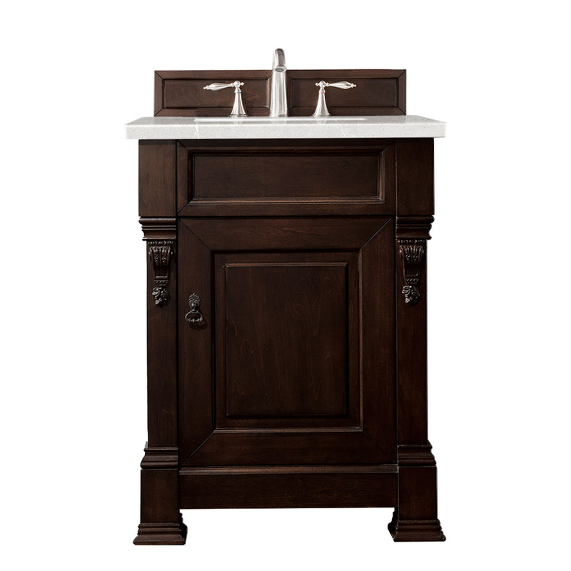 James Martin Brookfield 26" Burnished Mahogany Single Vanity with 3 cm Eternal Serena Quartz Top 147-114-V26-BNM-3ESR