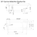 Cambridge Plumbing Cast Iron Rolled Rim Clawfoot Tub 55" x 30" 7" Drillings BN Package