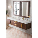 James Martin Mercer Island 72" Double Vanity Coffee Oak Radiant Gold with Glossy White Composite Top 389-V72D-CFO-G-GW