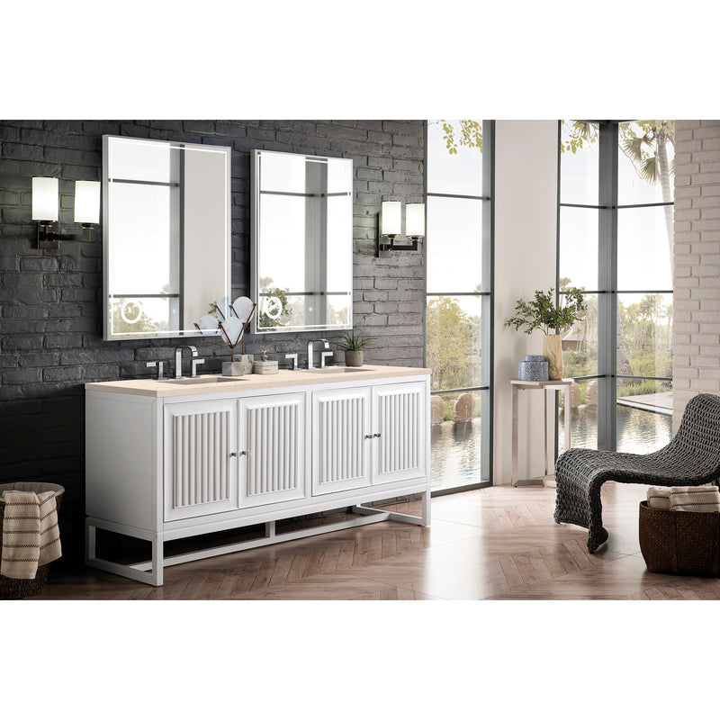 James Martin Athens 72" Double Vanity Cabinet Glossy White with 3 cm Eternal Marfil Top E645-V72-GW-3EMR