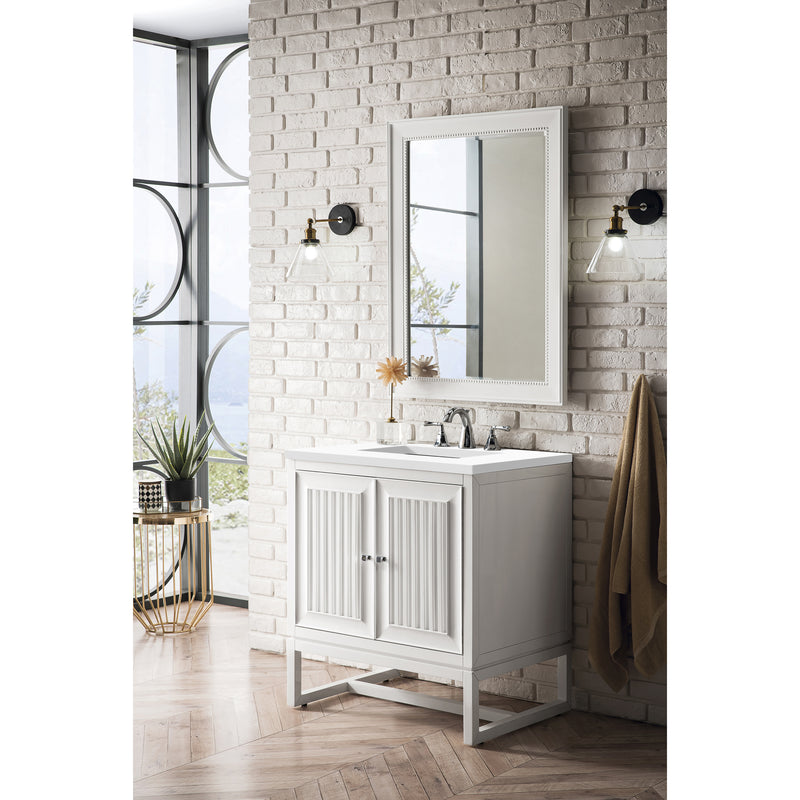 James Martin Athens 30" Single Vanity Cabinet Glossy White with 3 cm Classic White Quartz Top E645-V30-GW-3CLW