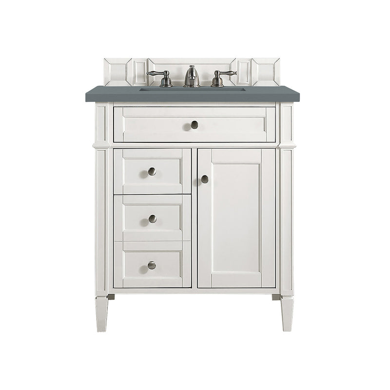 James Martin Brittany 30" Single Vanity Bright White with 3 cm Cala Blue Quartz Top 650-V30-BW-3CBL