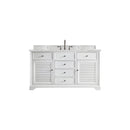 James Martin Savannah 60" Single Vanity Cabinet Bright White with 3 cm Ethereal Noctis Quartz Top 238-104-V60S-BW-3ENC