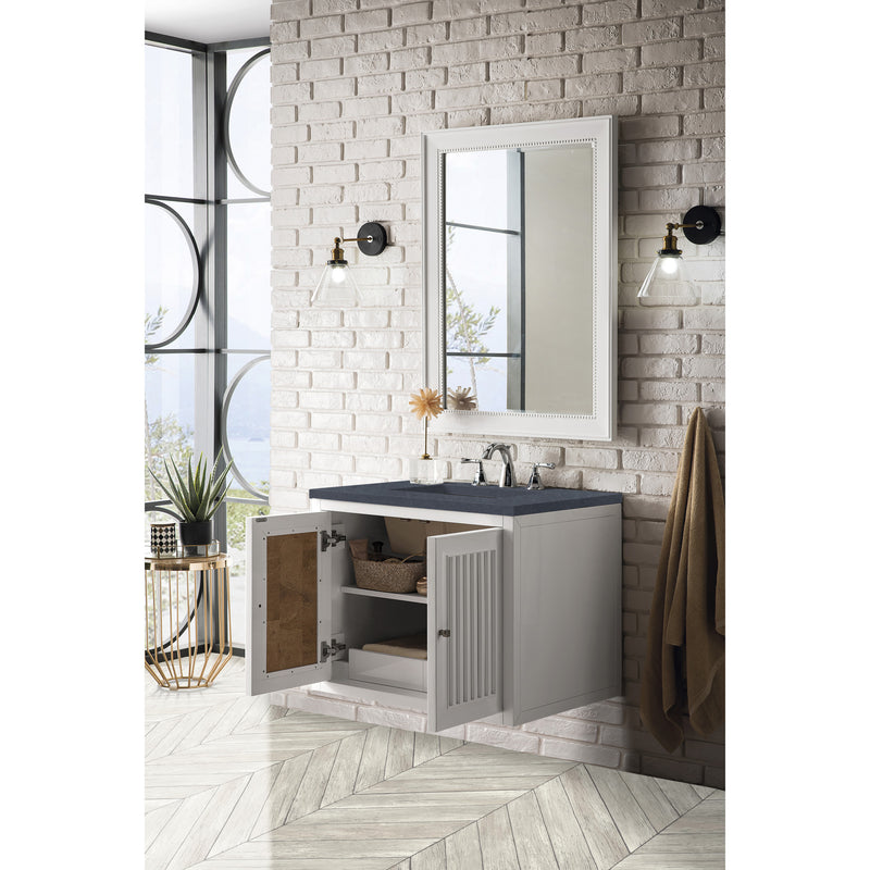 James Martin Athens 30" Single Vanity Cabinet Glossy White with 3 cm Charcoal Soapstone Quartz Top E645-V30-GW-3CSP