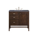 James Martin Addison 36" Single Vanity Cabinet Mid Century Acacia with 3 cm Charcoal Soapstone Quartz Top E444-V36-MCA-3CSP