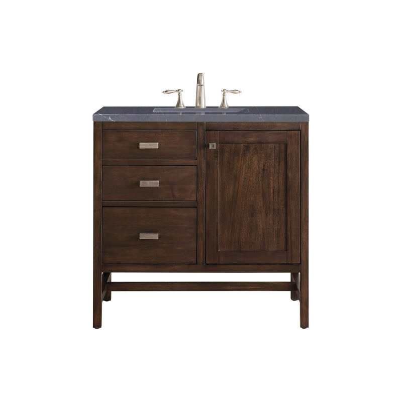 James Martin Addison 36" Single Vanity Cabinet Mid Century Acacia with 3 cm Charcoal Soapstone Quartz Top E444-V36-MCA-3CSP