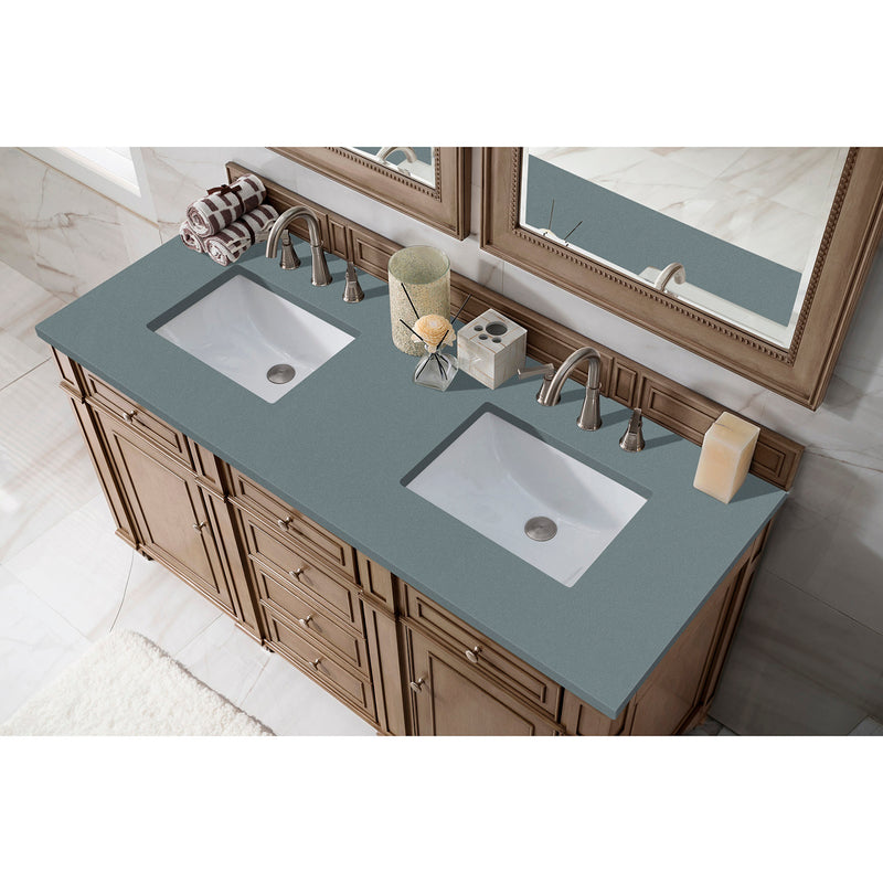 James Martin Bristol 60" Double Vanity Whitewashed Walnut with 3 cm Cala Blue Quartz Top 157-V60D-WW-3CBL