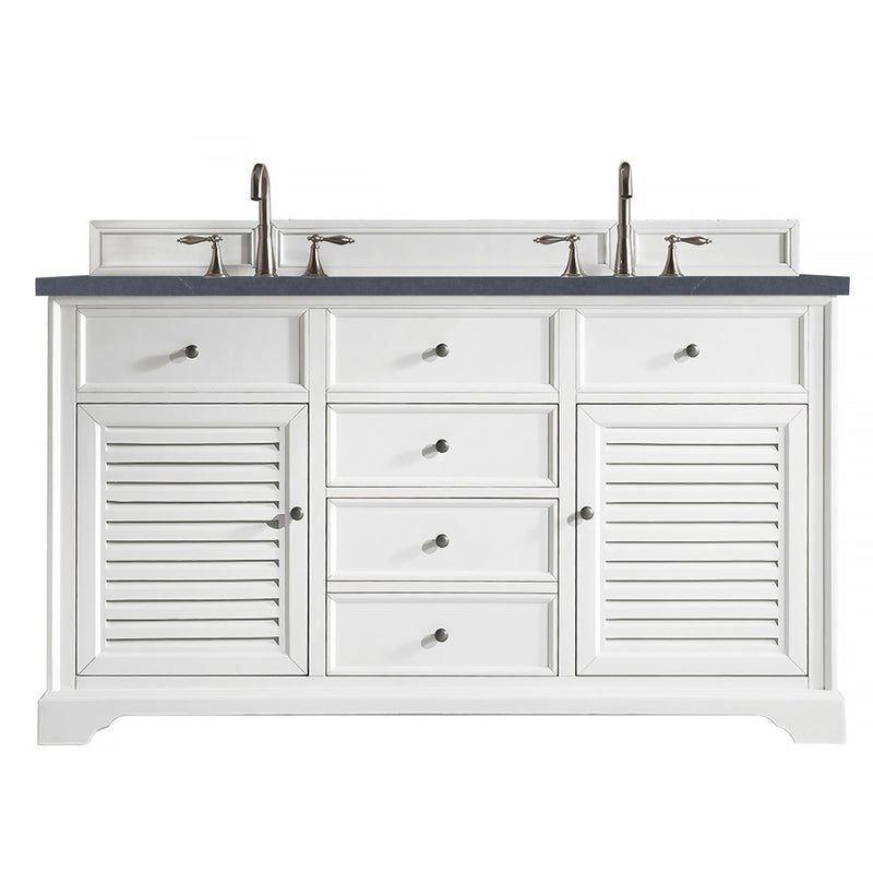 James Martin Savannah 60" Double Vanity Cabinet Bright White with 3 cm Charcoal Soapstone Quartz Top 238-104-V60D-BW-3CSP