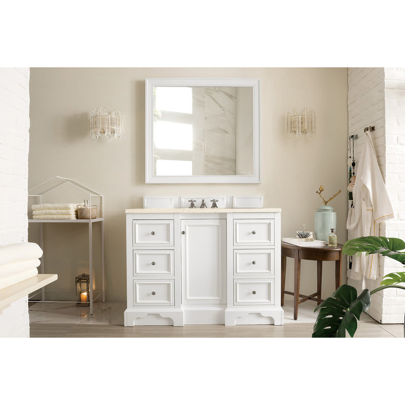 James Martin De Soto 48" Single Vanity Bright White with 3 cm Eternal Marfil Quartz Top 825-V48-BW-3EMR