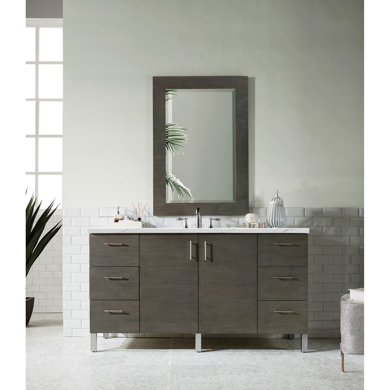 James Martin Metropolitan 60" Single Vanity Silver Oak with 3 cm Ethereal Noctis Quartz Top 850-V60S-SOK-3ENC