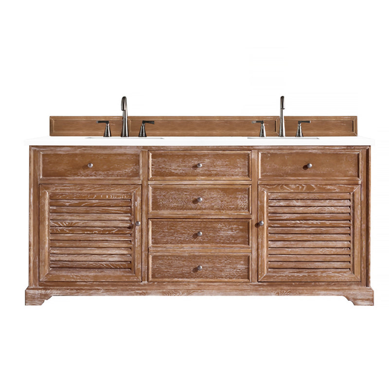 James Martin Savannah 72" Double Vanity Cabinet Driftwood with 3 cm Classic White Quartz Top 238-104-5711-3CLW