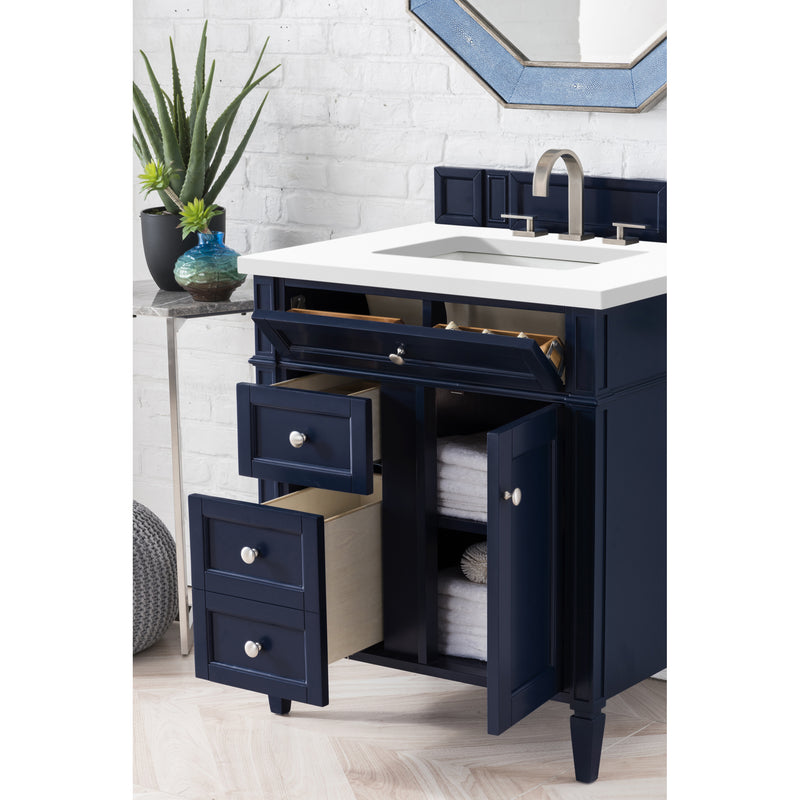 James Martin Brittany 30" Single Vanity Victory Blue with 3 cm Classic White Quartz Top 650-V30-VBL-3CLW