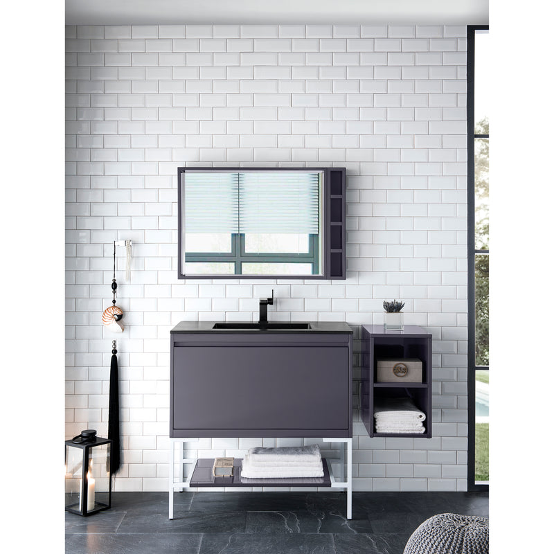 James Martin Milan 35.4" Single Vanity Cabinet Modern Gray Glossy Glossy White with Charcoal Black Composite Top 801V35.4MGGGWCHB
