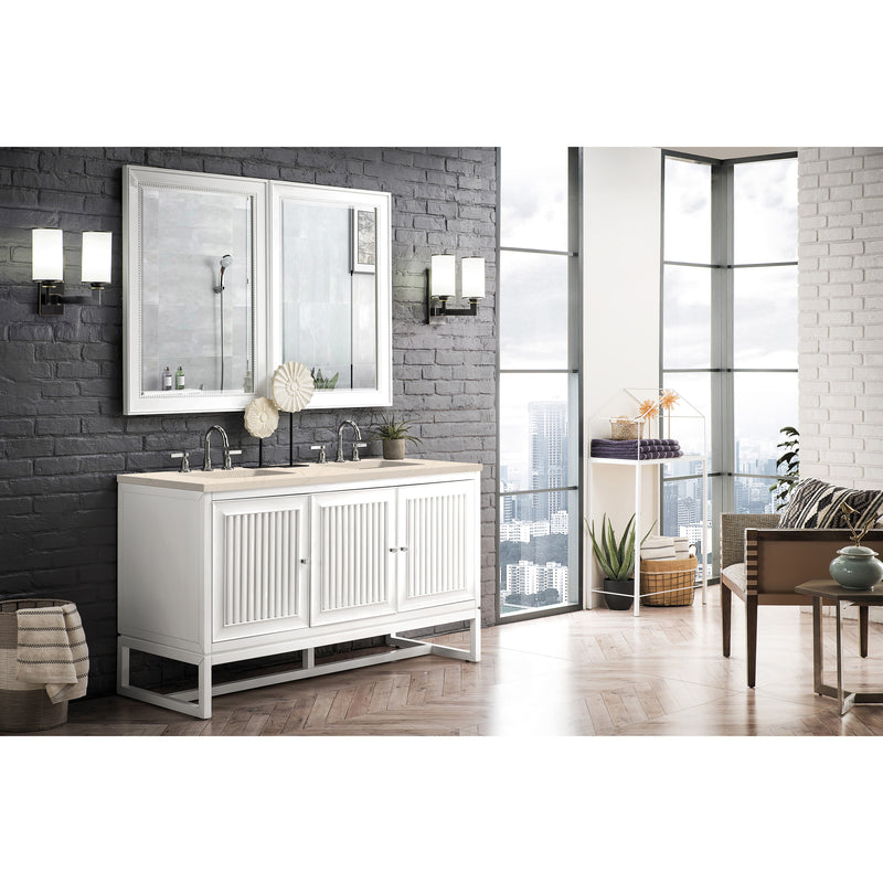 James Martin Athens 60" Double Vanity Cabinet Glossy White with 3 cm Eternal Marfil Top E645-V60D-GW-3EMR