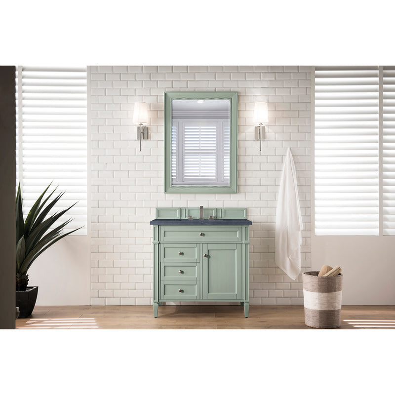 James Martin Brittany 36" Sage Green Single Vanity with 3 cm Charcoal Soapstone Quartz Top 650-V36-SGR-3CSP