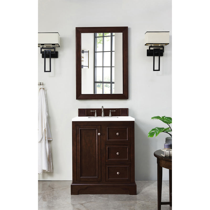 James Martin De Soto 30" Single Vanity Burnished Mahogany with 3 cm Classic White Quartz Top 825-V30-BNM-3CLW