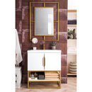 James Martin Columbia 31.5" Single Vanity Cabinet Glossy White Radiant Gold with White Glossy Resin Countertop 388-V31.5-GW-RGD-WG