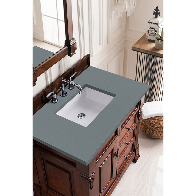 James Martin Brookfield 36" Warm Cherry Single Vanity with 3 cm Cala Blue Quartz Top 147-114-5586-3CBL