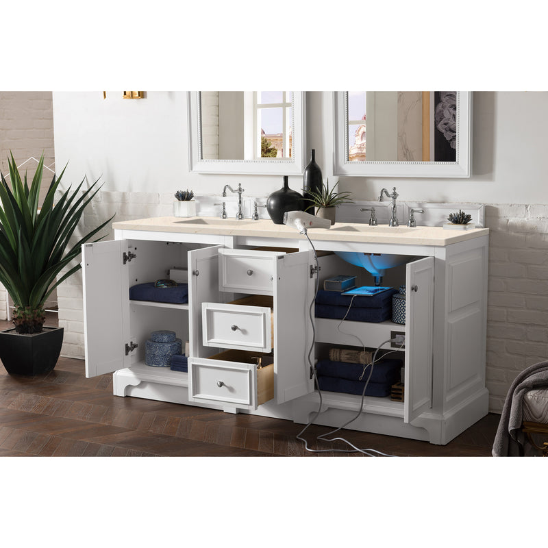 James Martin De Soto 72" Double Vanity Bright White with 3 cm Eternal Marfil Quartz Top 825-V72-BW-3EMR