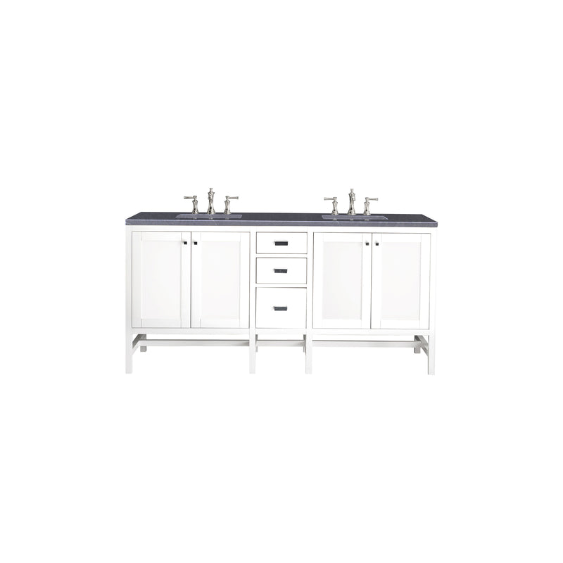 James Martin Addison 72" Double Vanity Cabinet Glossy White with 3 cm Charcoal Soapstone Quartz Top E444-V72-GW-3CSP