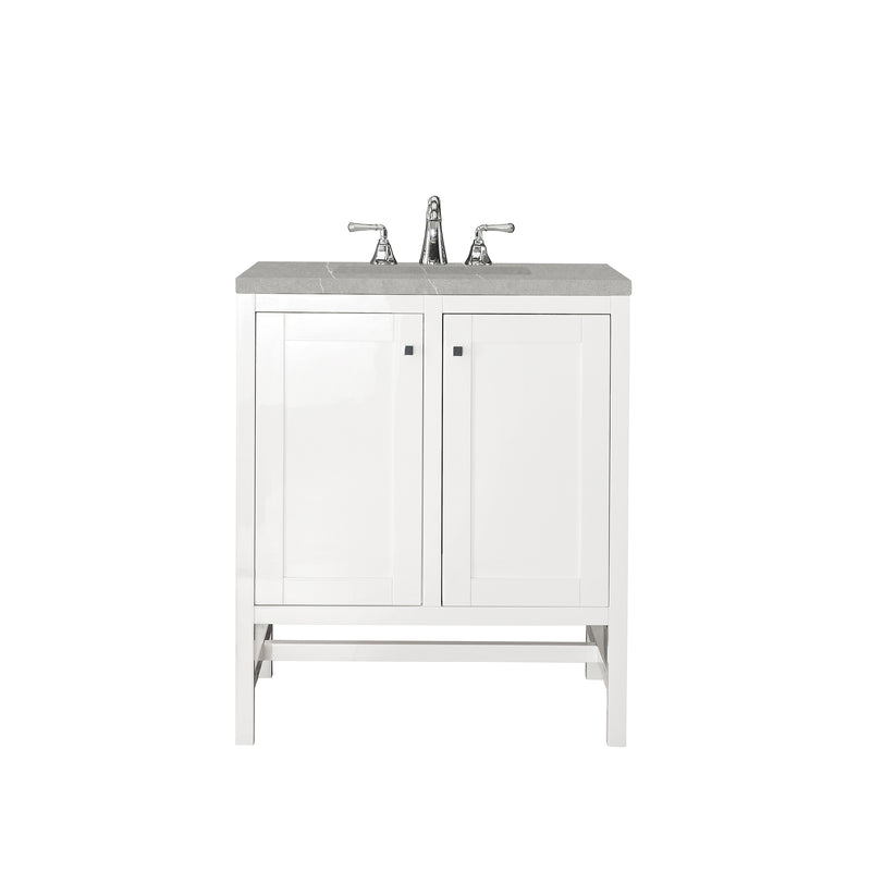 James Martin Addison 30" Single Vanity Cabinet with Doors Glossy White with 3 cm Eternal Serena Top E445-V30-GW-3ESR