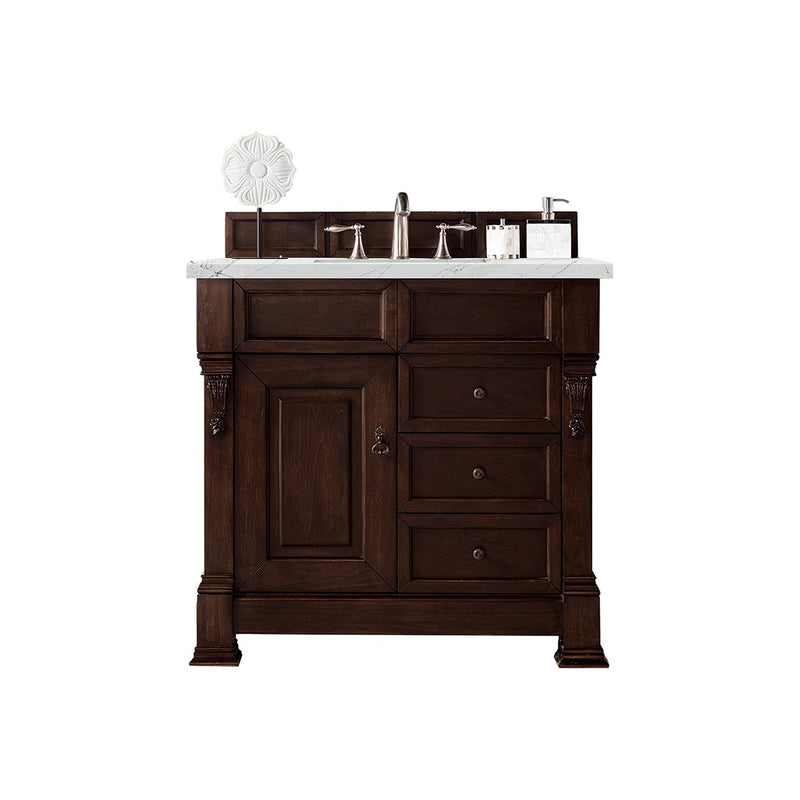 James Martin Brookfield 36" Burnished Mahogany Single Vanity with 3 cm Ethereal Noctis Quartz Top 147-114-5566-3ENC