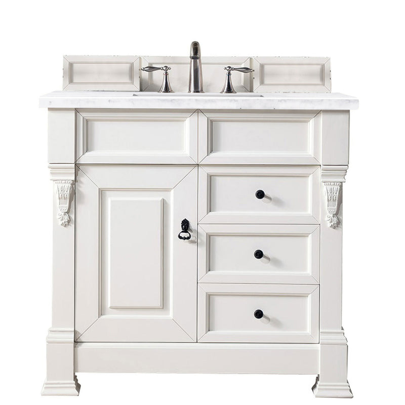 James Martin Brookfield 36" Bright White Single Vanity with 3 cm Arctic Fall Solid Surface Top 147-V36-BW-3AF