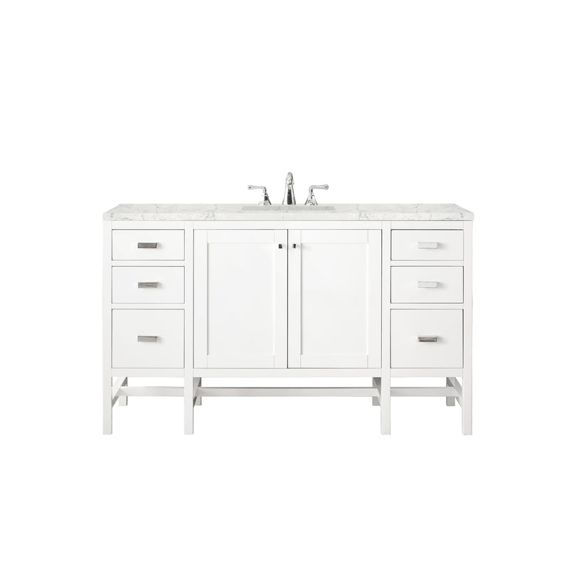 James Martin Addison 60" Single Vanity Cabinet Glossy White with 3 cm Eternal Jasmine Pearl Quartz Top E444-V60S-GW-3EJP