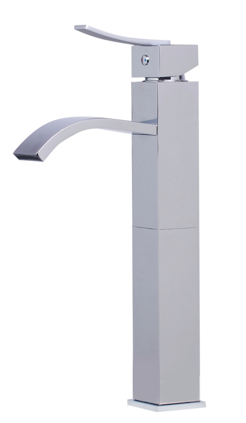 ALFI Tall Brushed Nickel Tall Square Body Curved Spout Single Lever Bathroom Faucet AB1158-BN