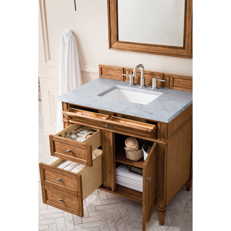 James Martin Brittany 36" Saddle Brown Single Vanity with 3 cm Arctic Fall Solid Surface Top 650-V36-SBR-3AF