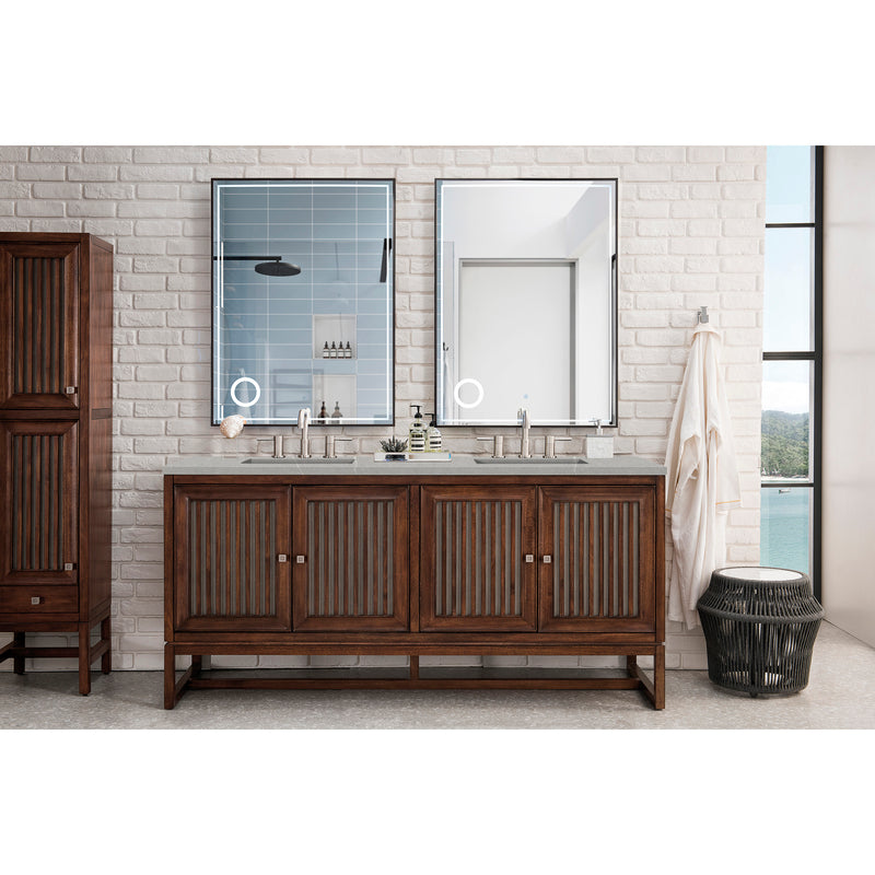 James Martin Athens 72" Double Vanity Cabinet Mid Century Acacia with 3 cm Eternal Serena Top E645-V72-MCA-3ESR