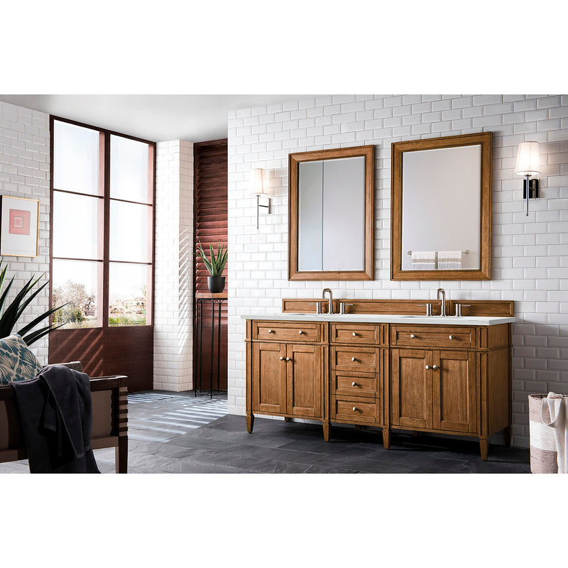 James Martin Brittany 72" Saddle Brown Double Vanity with 3 cm Ethereal Noctis Quartz Top 650-V72-SBR-3ENC