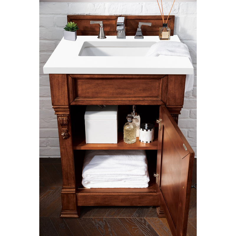 James Martin Brookfield 26" Warm Cherry Single Vanity with 3 cm Classic White Quartz Top 147-114-V26-WCH-3CLW