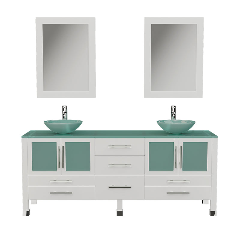 Cambridge Plumbing 71" Solid Wood & Frosted Glass Double Vessel Sink Vanity, PC Faucet
