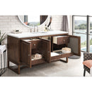 James Martin Athens 60" Single Vanity Cabinet Mid Century Acacia with 3 cm Classic White Quartz Top E645-V60S-MCA-3CLW