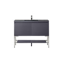 James Martin Milan 47.3" Single Vanity Cabinet Modern Grey Glossy Brushed Nickel with Charcoal Black Composite Top 801V47.3MGGBNKCHB