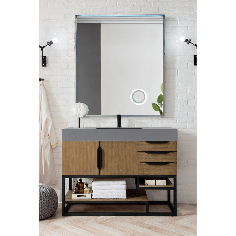 James Martin Columbia 48" Single Vanity Latte Oak Matte Black with Dusk Gray Glossy Composite Top 388-V48-LTO-MB-DGG