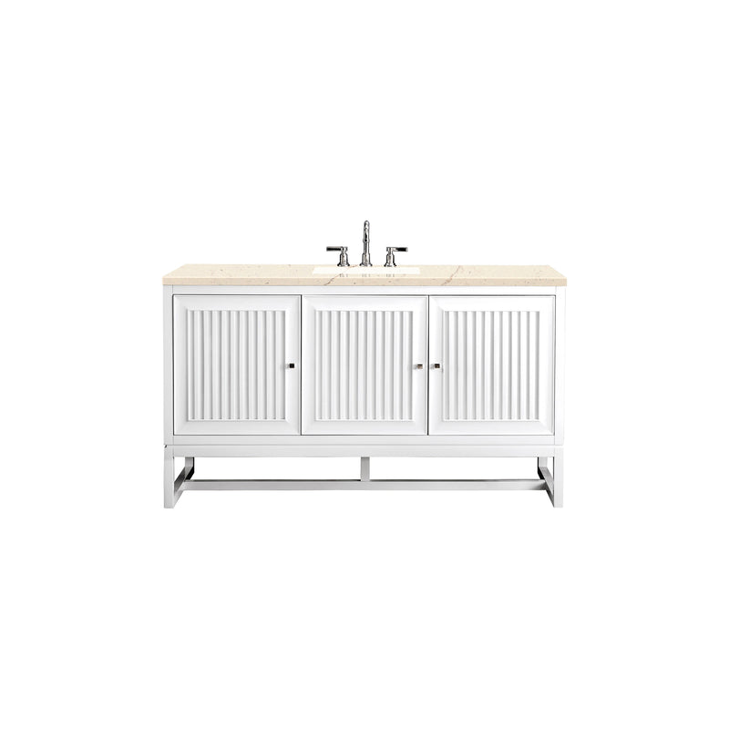 James Martin Athens 60" Single Vanity Cabinet Glossy White with 3 cm Eternal Marfil Top E645-V60S-GW-3EMR