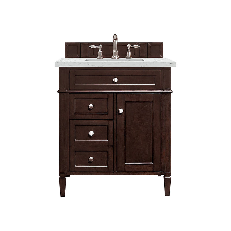 James Martin Brittany 30" Single Vanity Burnished Mahogany with 3 cm Ethereal Noctis Quartz Top 650-V30-BNM-3ENC