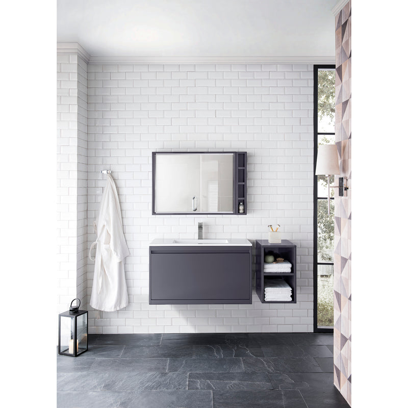 James Martin Milan 35.4" Single Vanity Cabinet Modern Gray Glossy with Glossy White Composite Top 801V35.4MGGGW