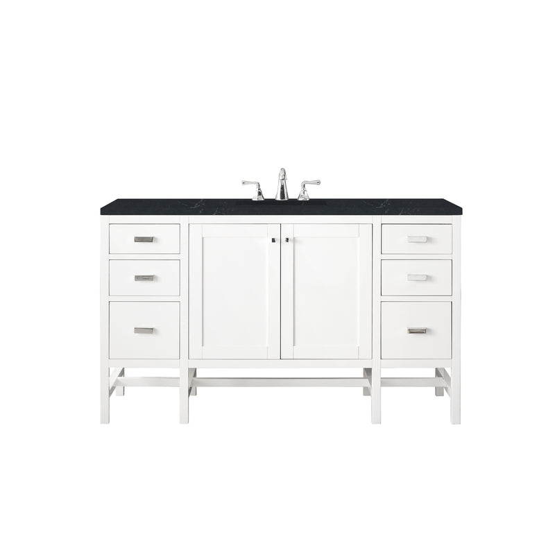 James Martin Addison 60" Single Vanity Cabinet Glossy White with 3 cm Charcoal Soapstone Quartz Top E444-V60S-GW-3CSP