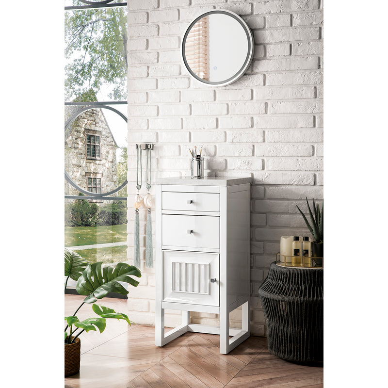 James Martin Athens 15" Cabinet with Drawers and Door Glossy White with 3 cm Arctic Fall Solid Surface Top E645-B15L-GW-3AF