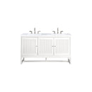 James Martin Athens 60" Double Vanity Cabinet Glossy White with 3 cm Carrara White Top E645-V60D-GW-3CAR