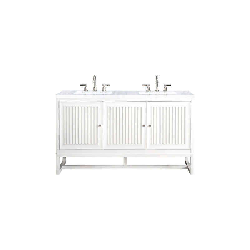 James Martin Athens 60" Double Vanity Cabinet Glossy White with 3 cm Carrara White Top E645-V60D-GW-3CAR