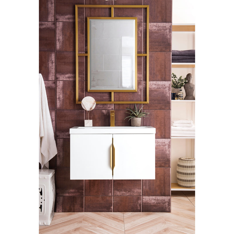 James Martin Columbia 31.5" Single Vanity Cabinet Glossy White with White Glossy Resin Countertop 388-V31.5-GW-WG