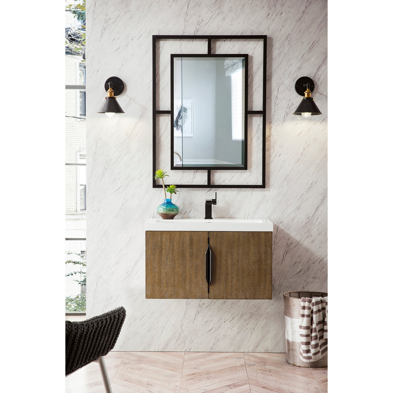 James Martin Columbia 31.5" Single Vanity Cabinet Latte Oak with White Glossy Resin Countertop 388-V31.5-LTO-WG