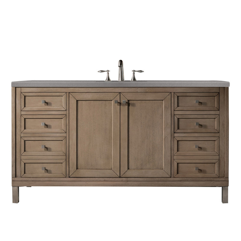 James Martin Chicago 60" Single Vanity Whitewashed Walnut with 3 cm Grey Expo Quartz Top 305-V60S-WWW-3GEX