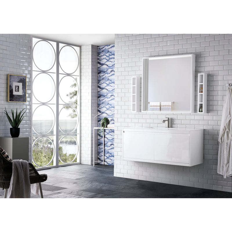 James Martin Milan 47.3" Single Vanity Cabinet Glossy White with Glossy White Composite Top 801V47.3GWGW